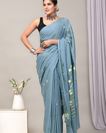 Cotton Mull Block Printed Saree CCTHA0002