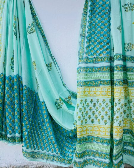 Cotton Mull Block Printed Saree CCTHA0003