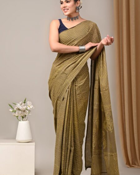 Cotton Mull Block Printed Saree CCTHA0006